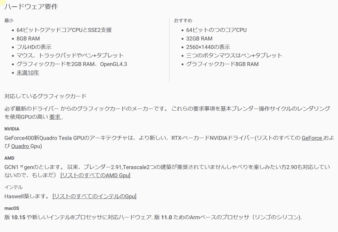 Blender 推奨スペック